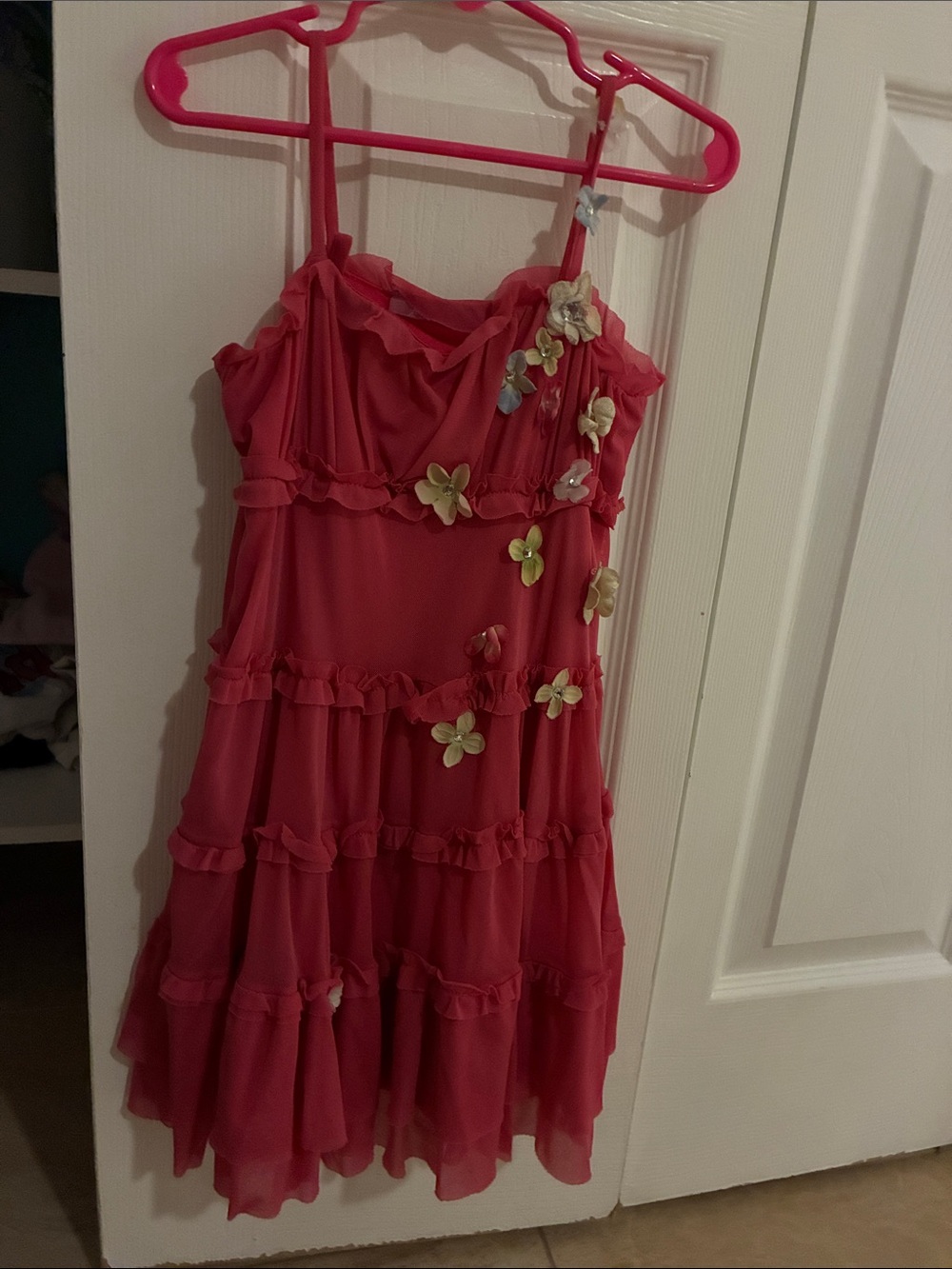 Girls' Pink Floral Chiffon Tiered Dress